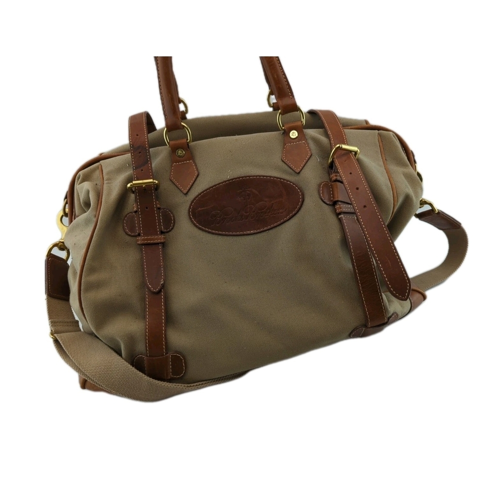BROOKS BROTHERS Bag Canvas Leather Duffle Weekender Whiskey Brown